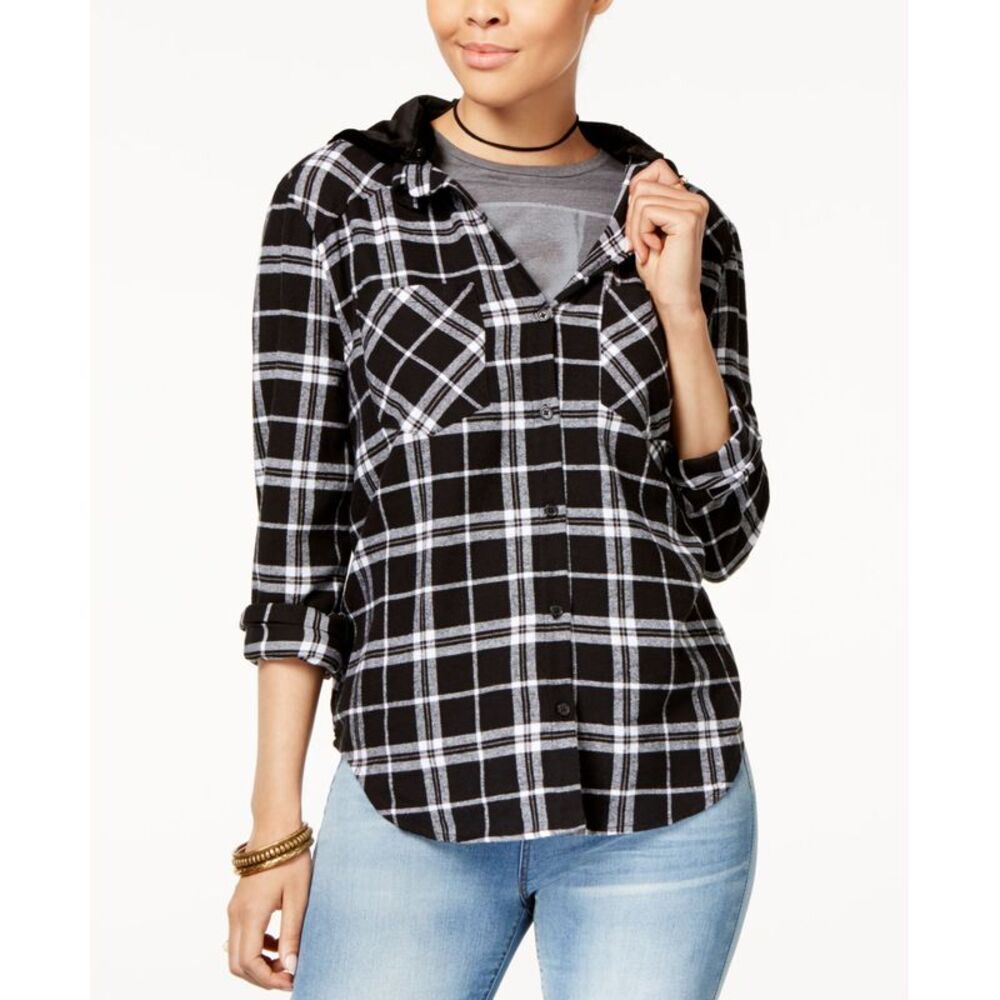 7 Sisters Juniors Velvet Hood Plaid Shirt